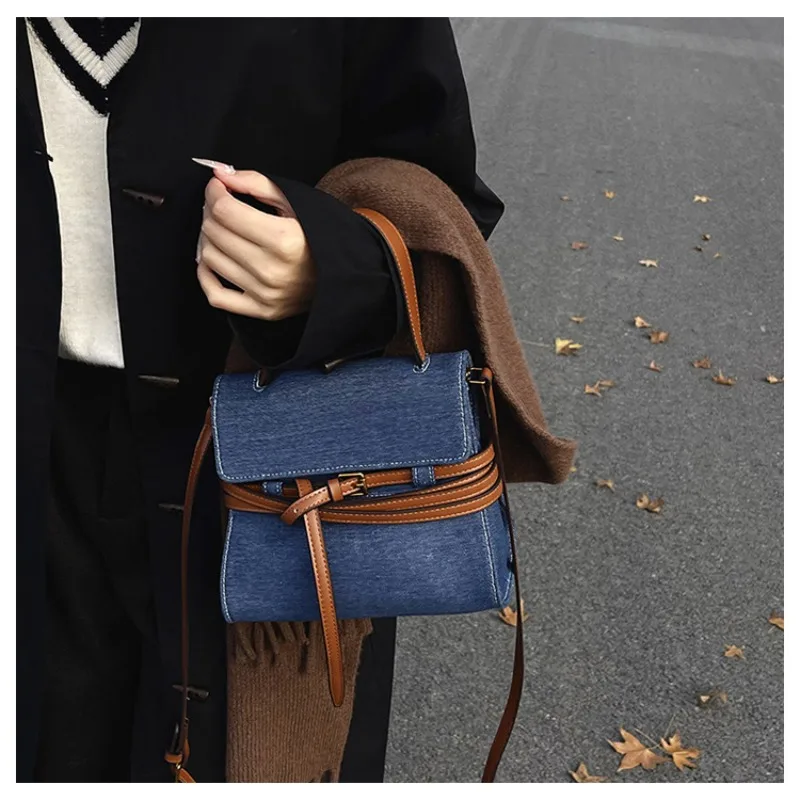 

2025 Designer-inspired Denim Handbag for Women, Vintage 2-in-1 Convertible Top-Handle & Crossbody Bag, Chic Purse
