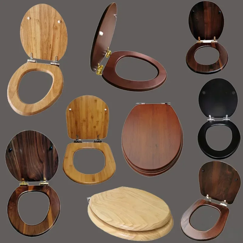 

Hot SalesSolid Wood Toilet Cover OUV Universal Thickened Seat Black Walnut Stainless Steel Cushioned Drop Hinge Seat