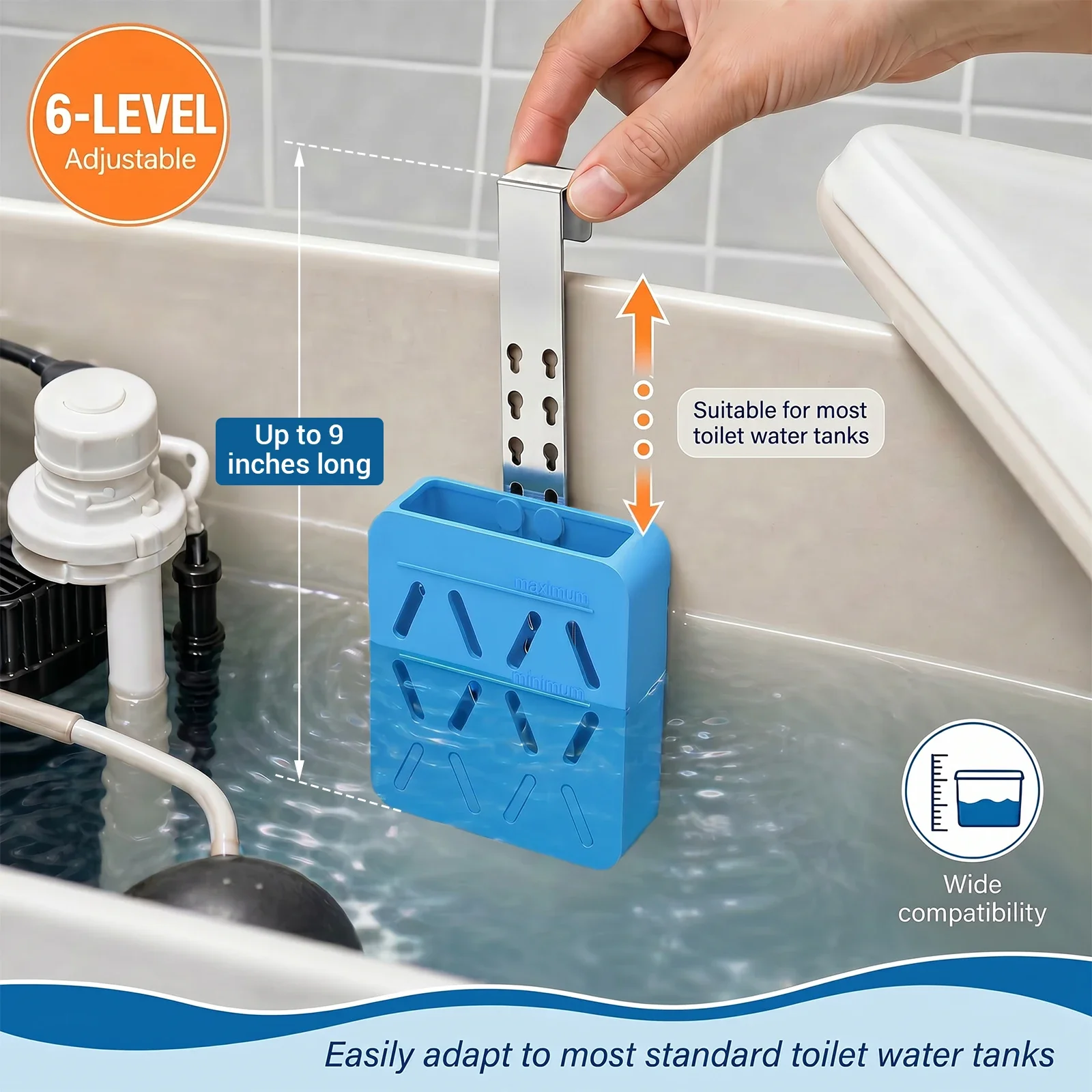2 Pcs Adjustable Toilet Tank Tablet Holder Silicone Toilet Tank Cleaning Tablet Holder with Rustproof Hook Bathroom Accessories