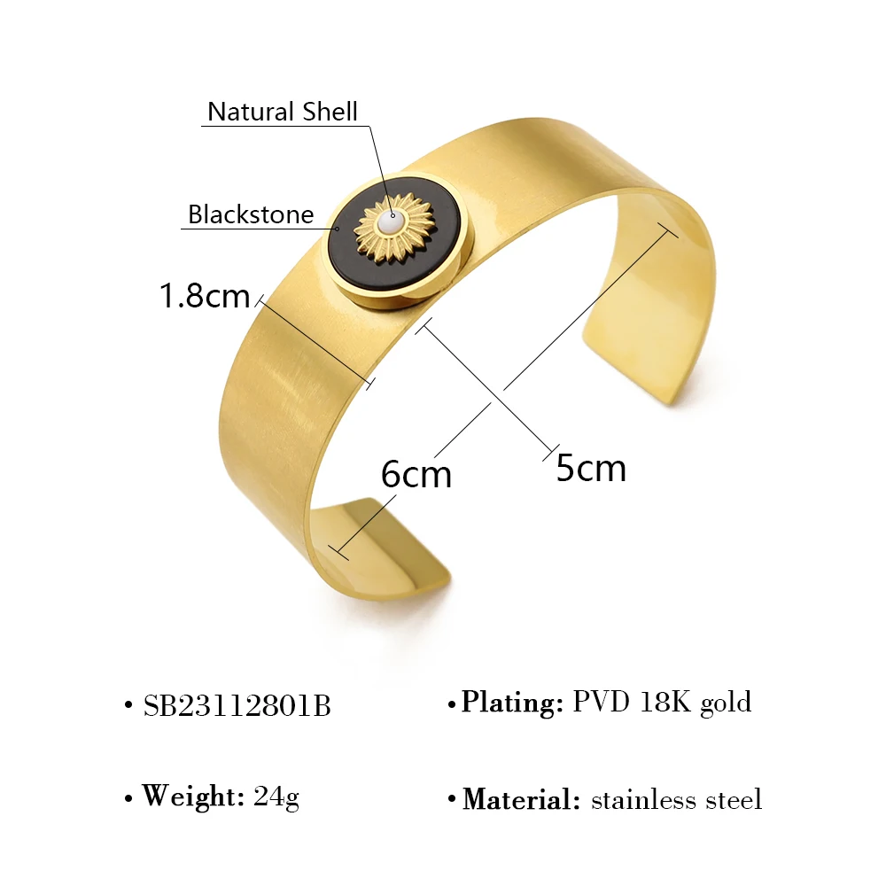 WILD & FREE Retro Stainless Steel Wide Cuff Bracelets for Women 18K Gold Plated Luxury Acrylic Charm Waterproof Jewelry