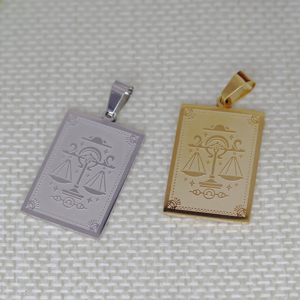 2pcs Libra Zodiac Stainless Steel Laser Carved Rectangle Pendant Charms for Couple Birthday Jewelry Making Necklace DIY Supplies