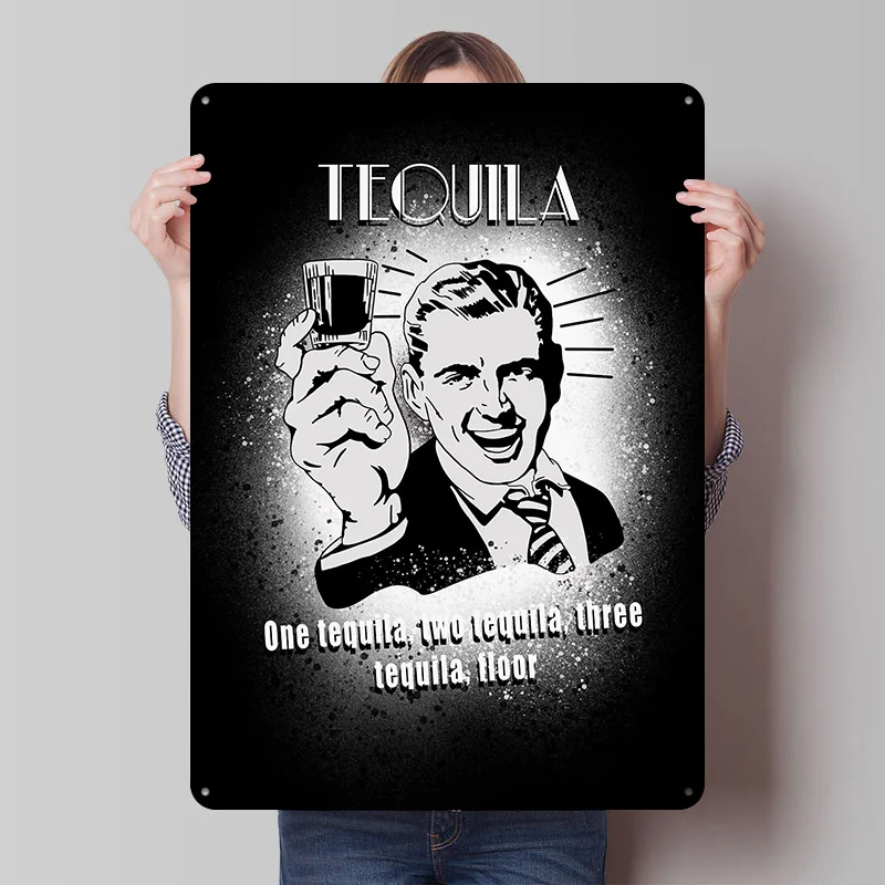 Tequila Funny Quote Black and White Art Poster Customized Vintage Metal Signs Wall Art Retro Tin Plaque for Decoration Gaming