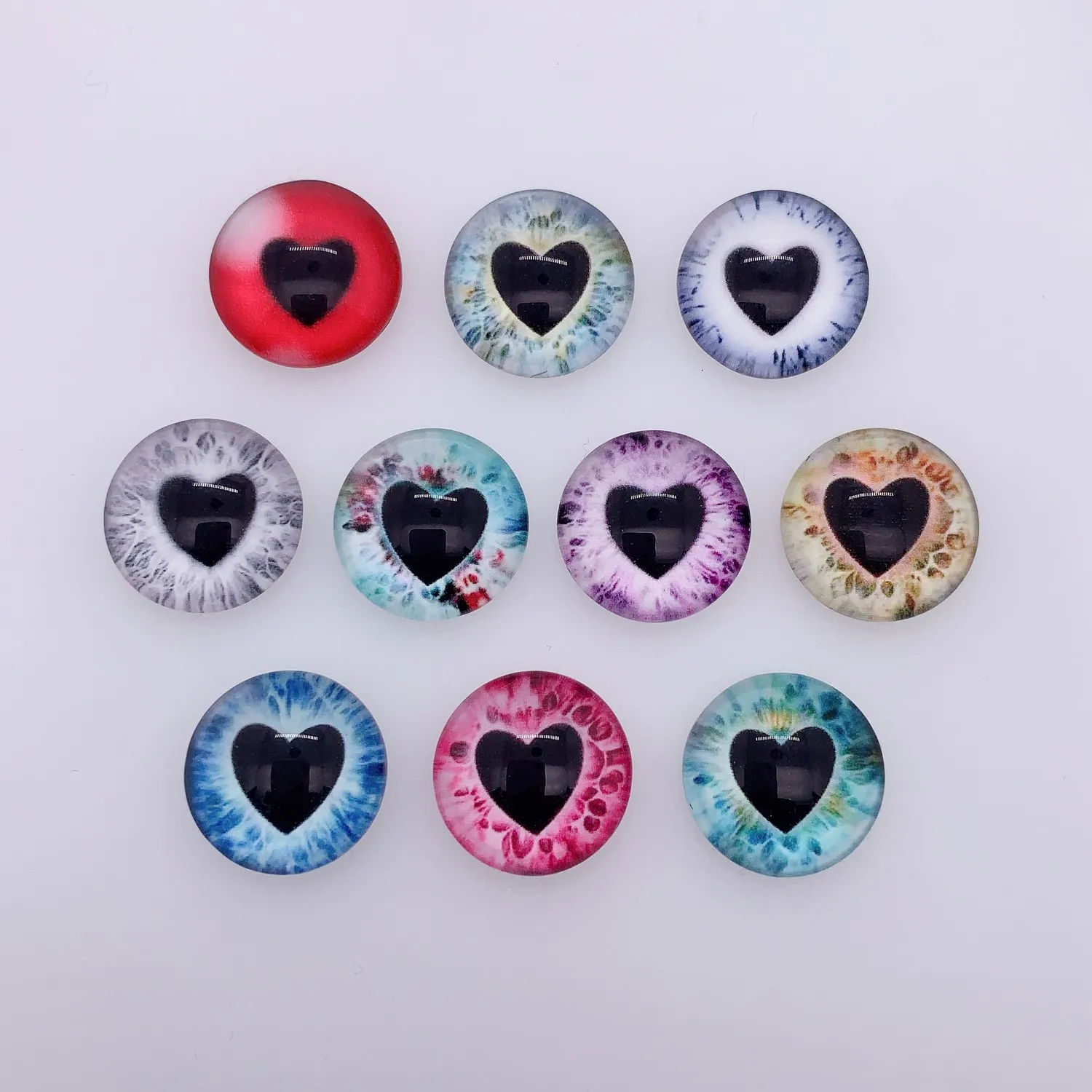 Onebeading 8mm 12mm 20mm  Random Mixed Dragon Eyes Round Glass Cabochon Flatback Photo In Pairs K06378