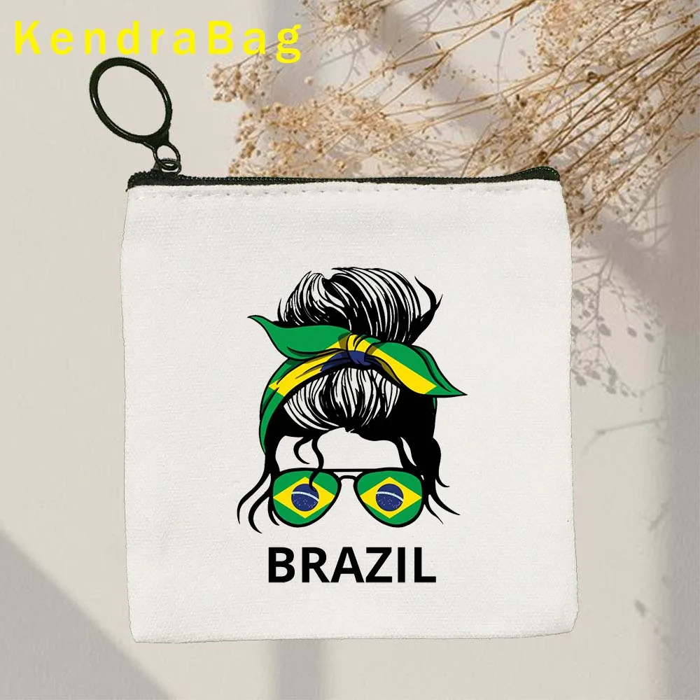 Ukraine Brazil Finland Canada Colombia Greece Ecuador France Ghana Italy Glasses Girl Key Coin Purse Eco Canvas Bag Pouch Wallet