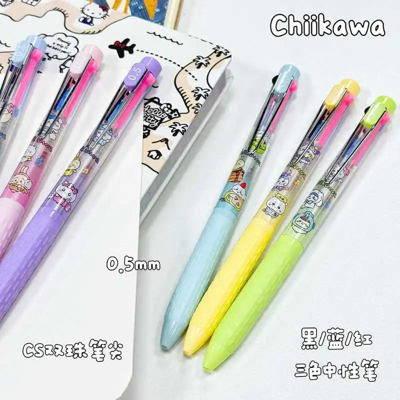 6-36pcs Chiikawa Pen 3 Colors Ballpoint Pen Black Red Blue Colored Markings Multifunctional Student Supplies Stationery Wholesle view 4