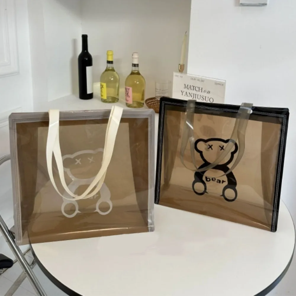 PVC Cartoon Bear Shoulder Bag With Button Waterproof Beach Swimming Storage Bag Handbags Lady Shopping Bag Totes