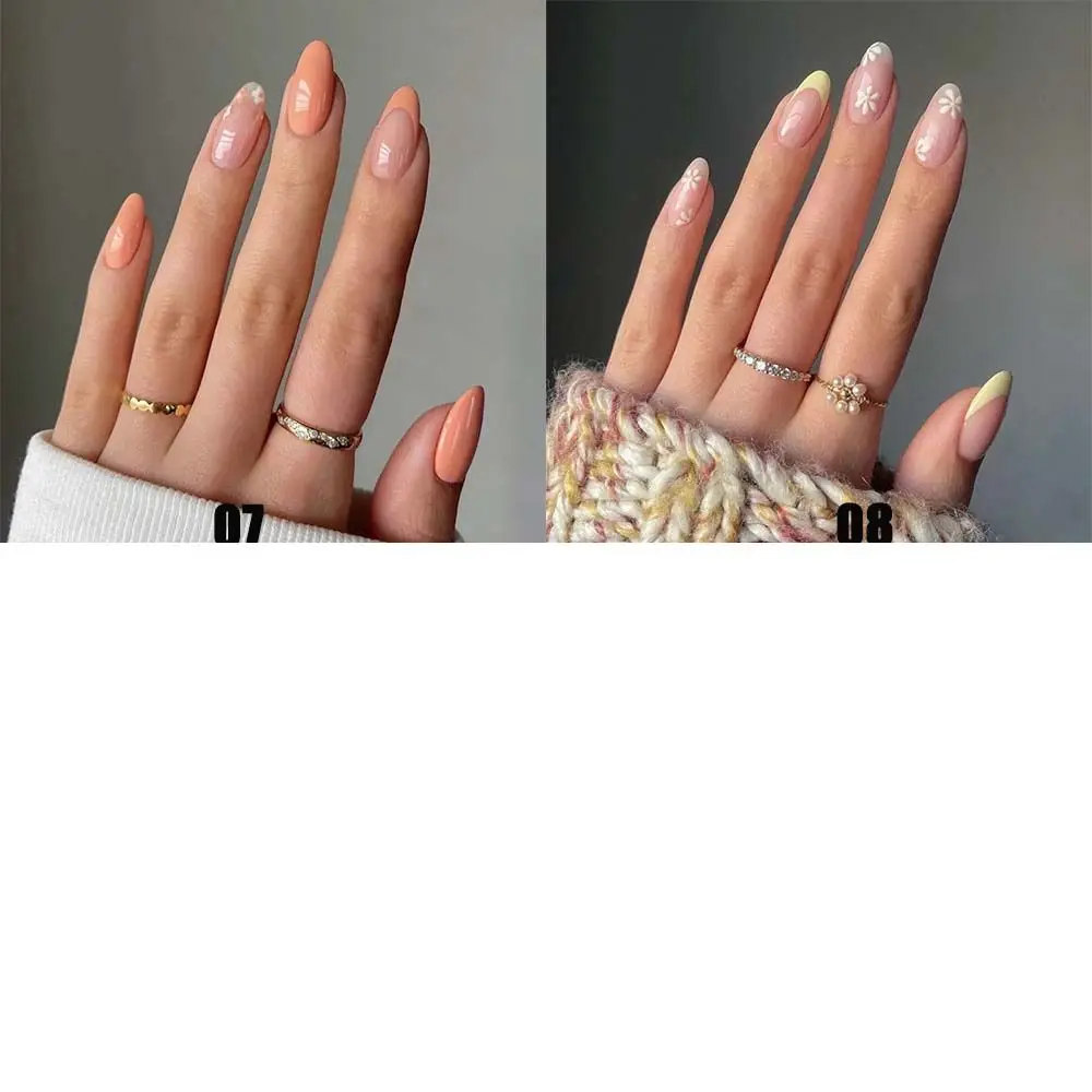 24pcs/Box Women Fashion Artificial Full Cover French Stiletto Fake Nails Wearable Nail Tips Almond False Nails