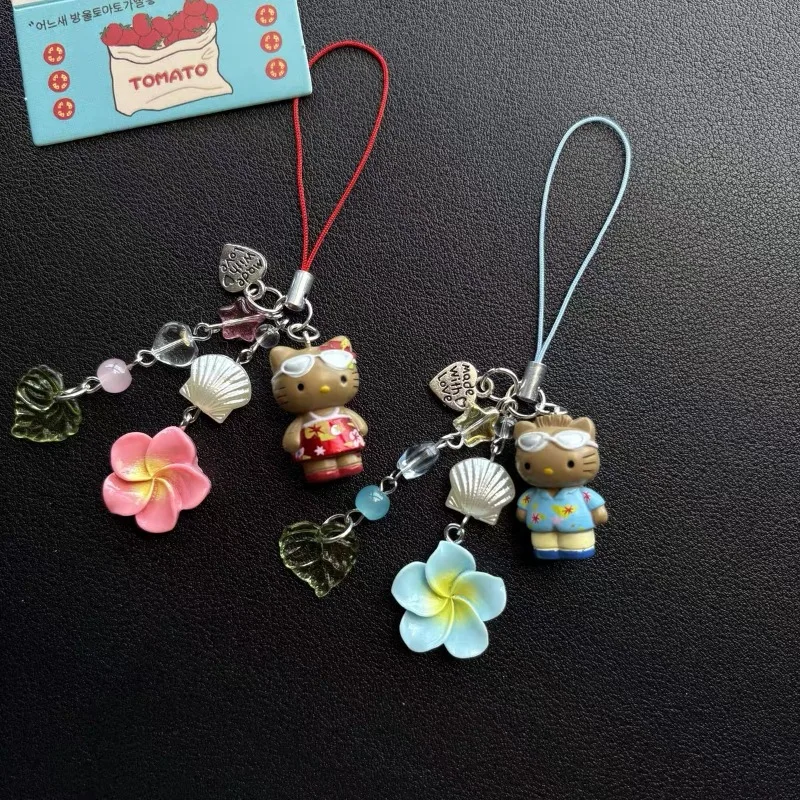 

Hello Kitty Keychain Cute Cartoon Spicy Girl Black Leather Versatile Hanging Chain Travel Women Supplies Student Gift Wholesale