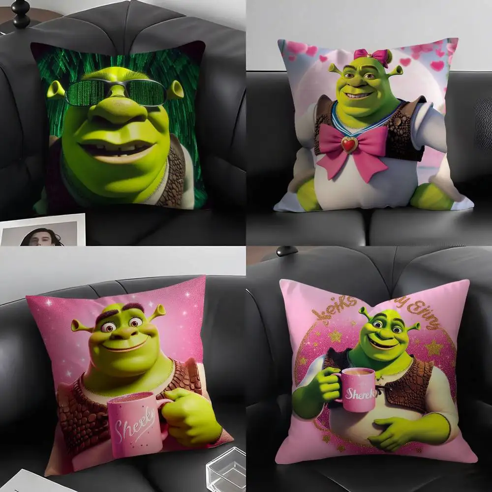 

Funny Cartoon S-ShrekS Pillow Case Home Dorm Chair Back Short Plush Double-sided Printing Office Nap Time Cushion Cover