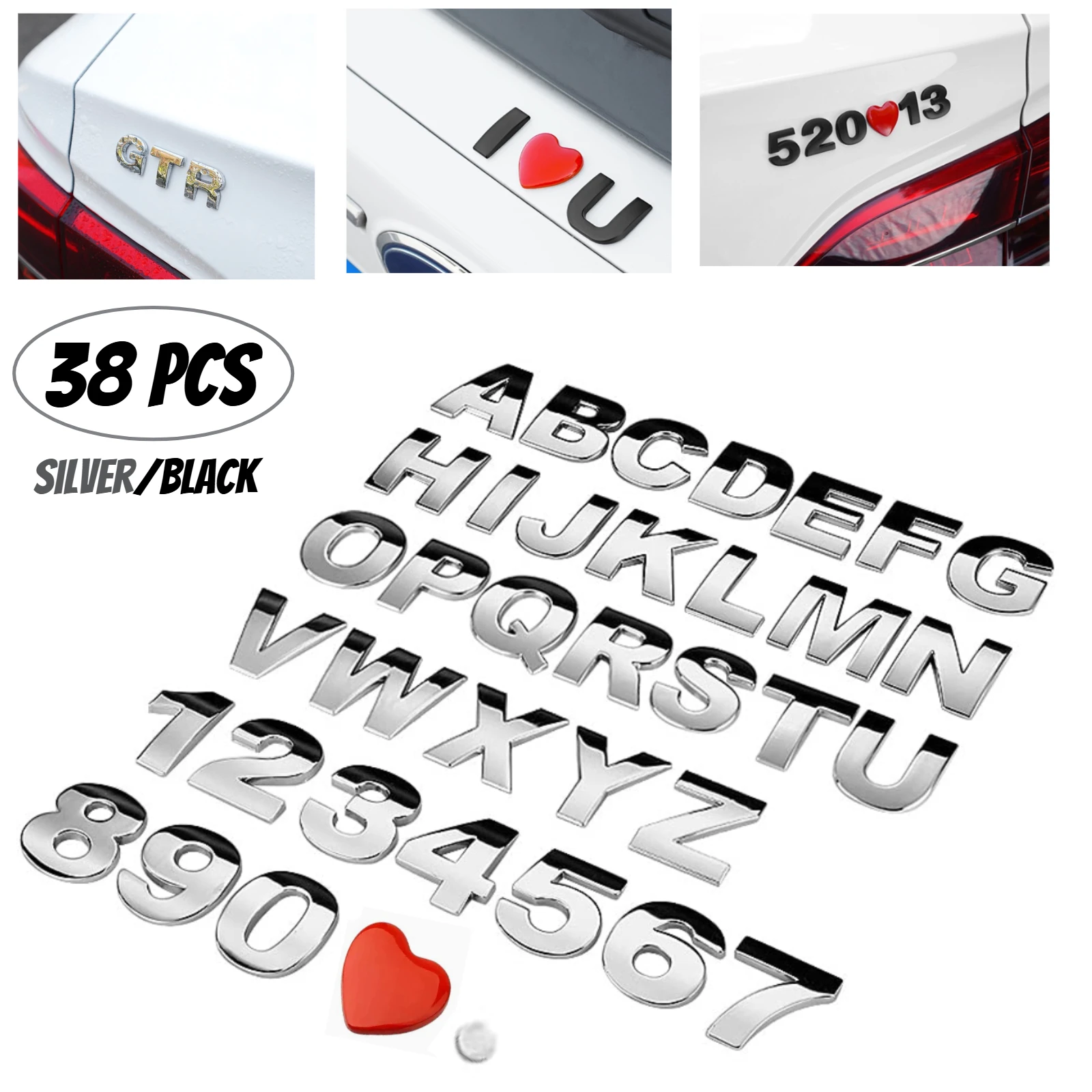 38PCS Car Emblem Stickers 3D Waterproof Adhesive Badge Waterproof Decals Tailgate Trunk Decor Universal Truck SUV Sedan