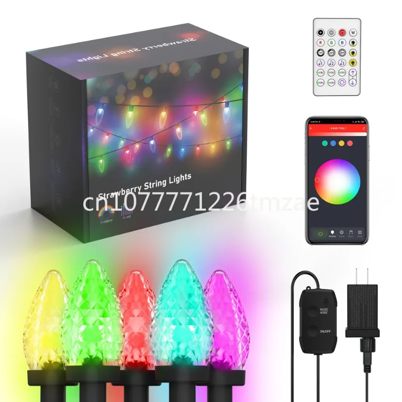 Remote Control Led Strawberry Lamp Outdoor Courtyard Christmas Decorative String Lights LED Bulb