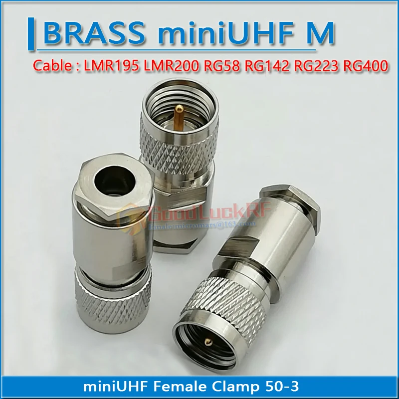 mini UHF miniUHF Male Clamp Solder For RG58 RG142 RG223 RG400 LMR195 50-3 Cable 50ohm Copper RF Connector Adapter