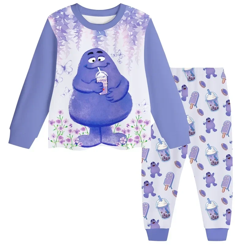 Chemise et pantalon à manches longues pour enfants, pyjama imprimé grimace shake, vêtements de maison pour bébés garçons et filles, vêtements de sport chauds