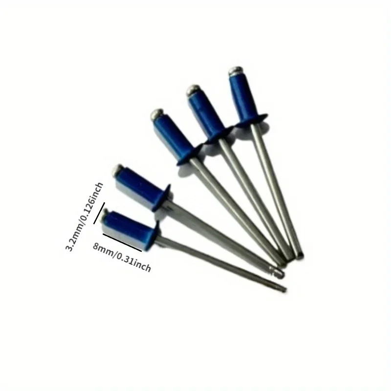 مسامير عمياء مطلية من الفولاذ المصنوع من الألومنيوم ، مسامير البوب الزرقاء برأس الزر الملون ، المسامير RAL5010 ، 47 "x" ، 50