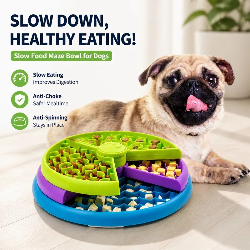 

Rotating Tray Slow Feeding Bowl Anti Tipping Anti Choke Pet Food Basin Small Dog Non Slip Slow Eating Feeding Slow Feeder Dog