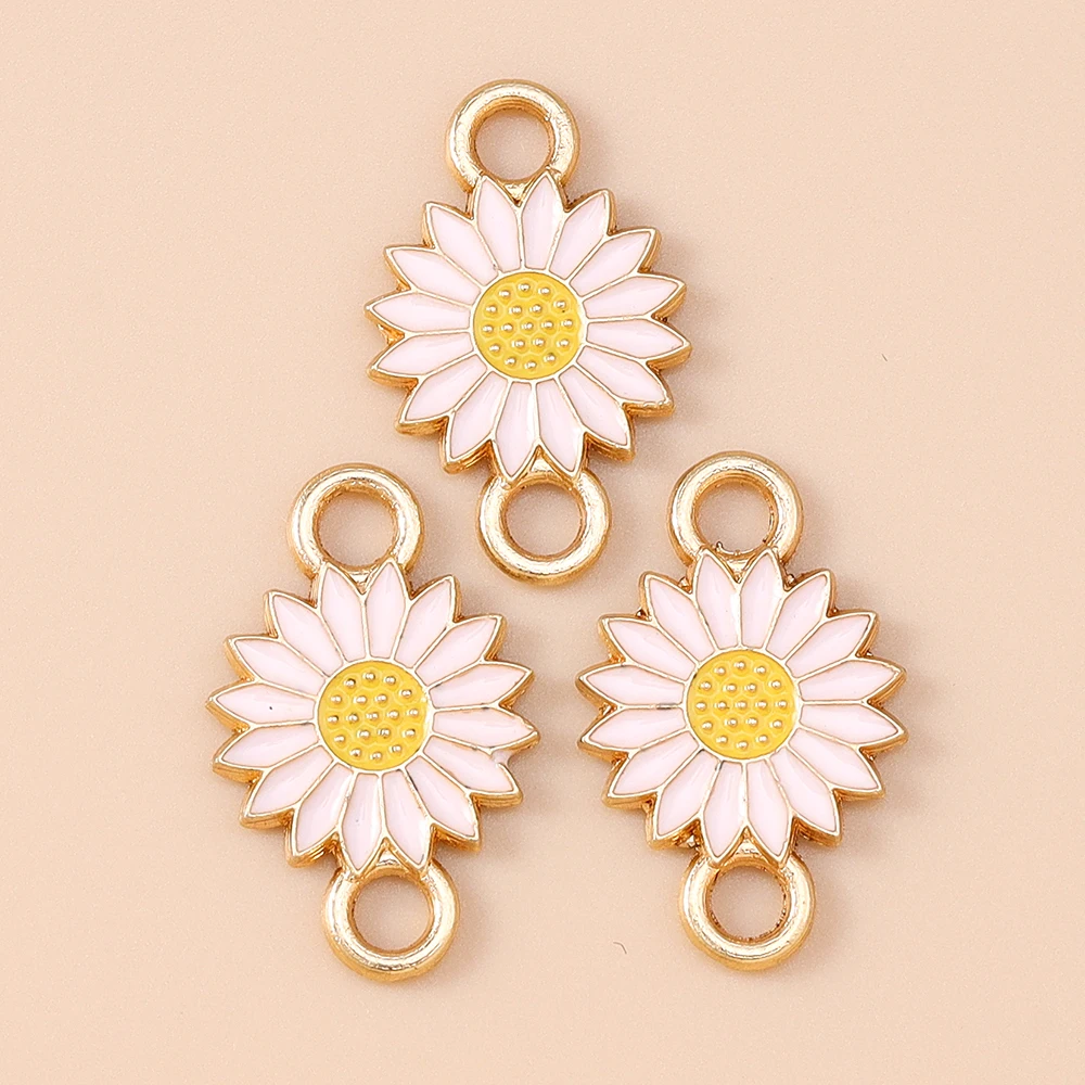 Leslie 10 Stück 13*21mm Emaille-Gänseblümchen-Anhänger mit Doppelloch für Schmuckherstellung, Blumen-Ohrringe, Armbänder, Halsketten, DIY – Detail 7
