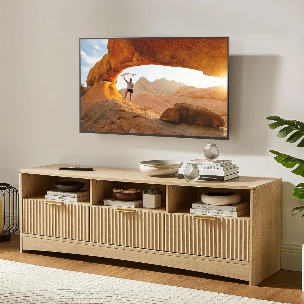

Amada TV Stand for 50-65" TV, Fluted Modern TV Stand Entertainment Center with Drawers and Open Shelf, Waveform Panel, Sleek Cur