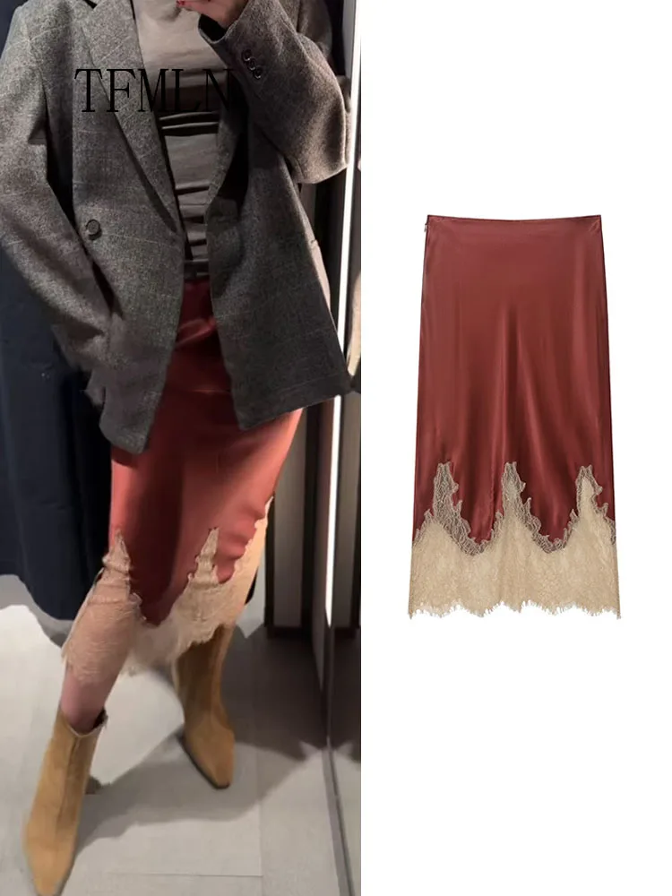 Faldas ajustadas de retales de encaje a la moda para mujer, faldas elegantes con cremallera lateral para fiesta, faldas rectas informales Vintage para mujer 2026