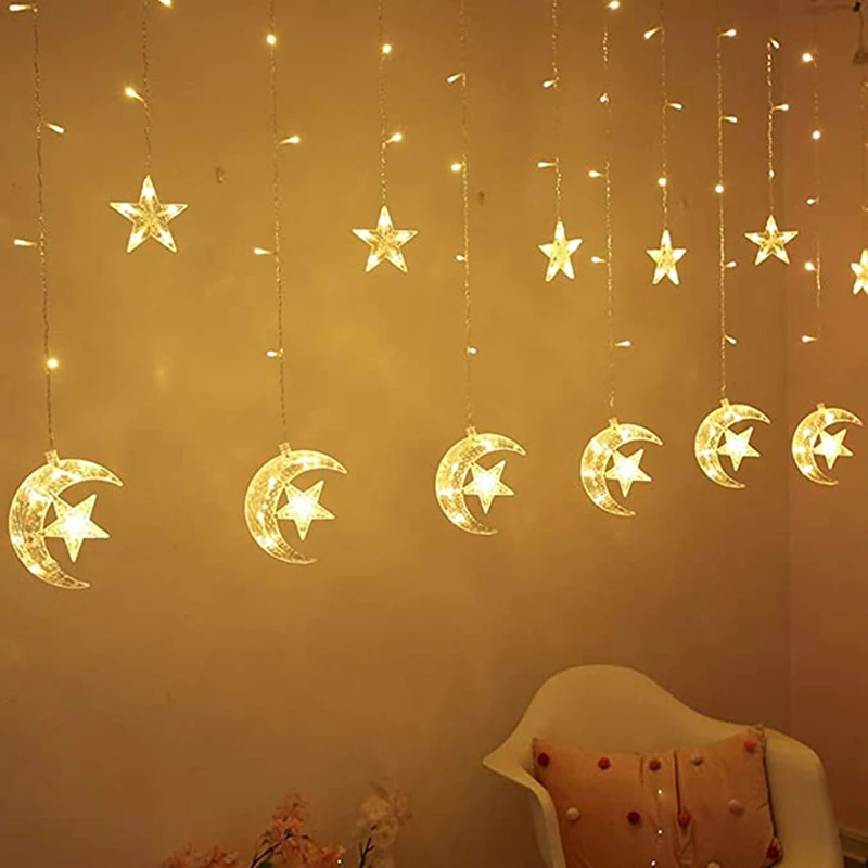 TKOH-12 Sterne Mond Licht String 2,5 M Im Freien Wasserdichte Schlafzimmer Home Party Hochzeit Dekoration Atmosphäre Vorhang Licht EU Stecker