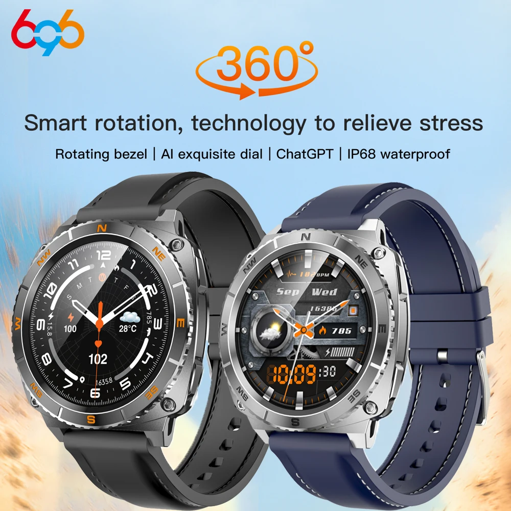 

360 ° Intelligent Rotation Smart Watch ChatGPT AMOLED Screen Heart Rate Health Sports Fitness Blue Tooth Call Music Smartwatch