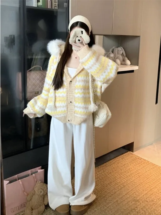 

Новая женская толстовка-кардиган больших размеров с радужными полосками и капюшоном, осенне-зимняя, свободного кроя