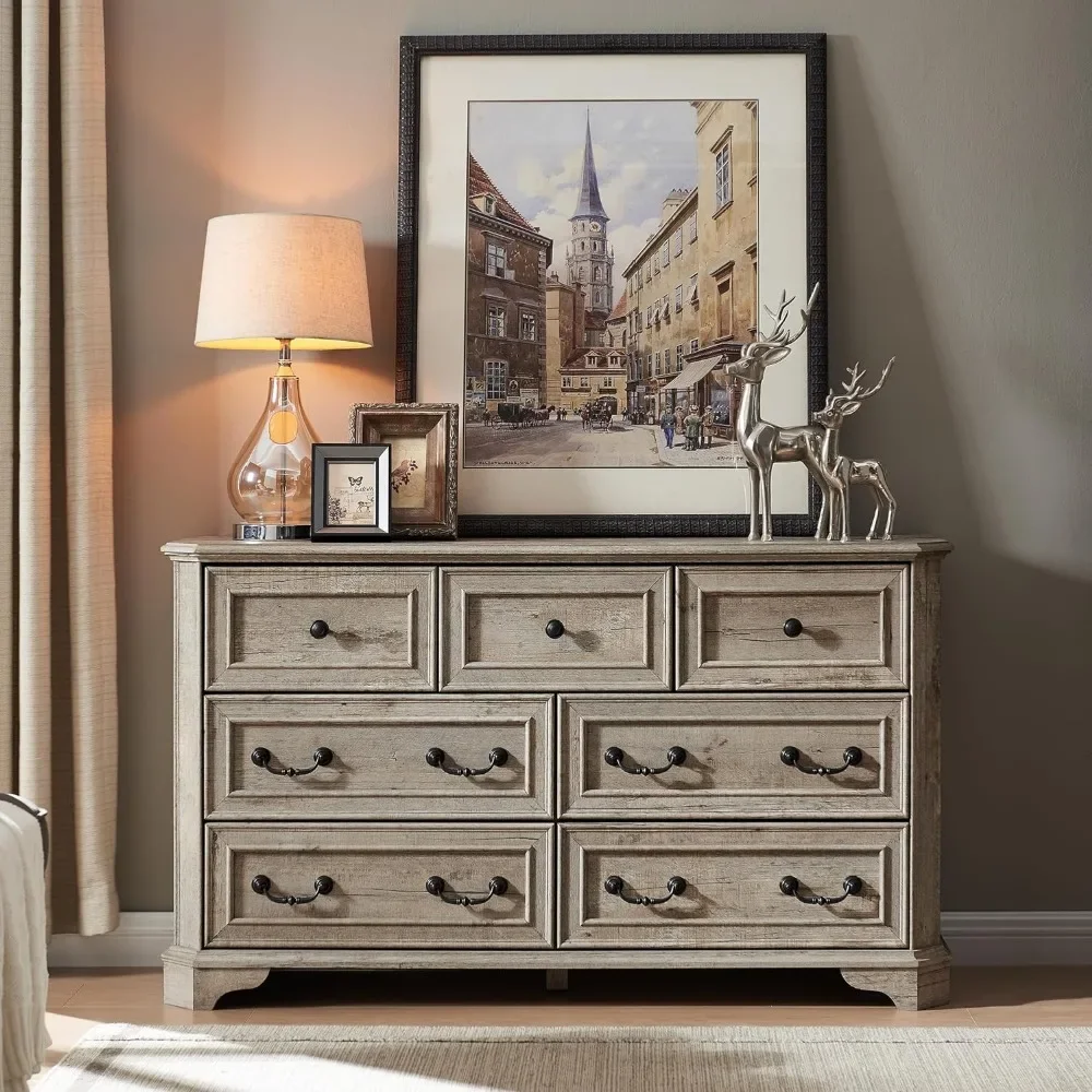 

7 Drawers Dresser Chests for Bedroom, Wood Rustic Tall Chest of Drawers, Dressers Organizer for Bedroom, Living Room