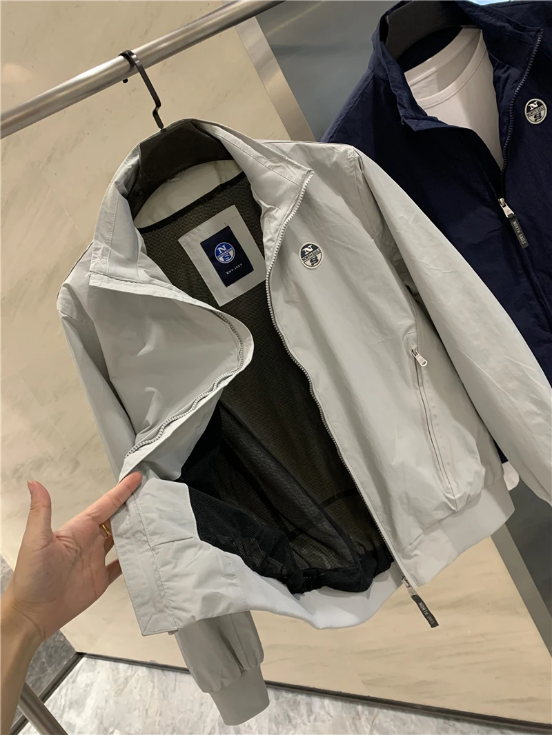American Style Nylon Jacket Comfortable Casual Stand Collar Men's Outerwear Spring Autumn Standard Fit Long Sleeve Polyester