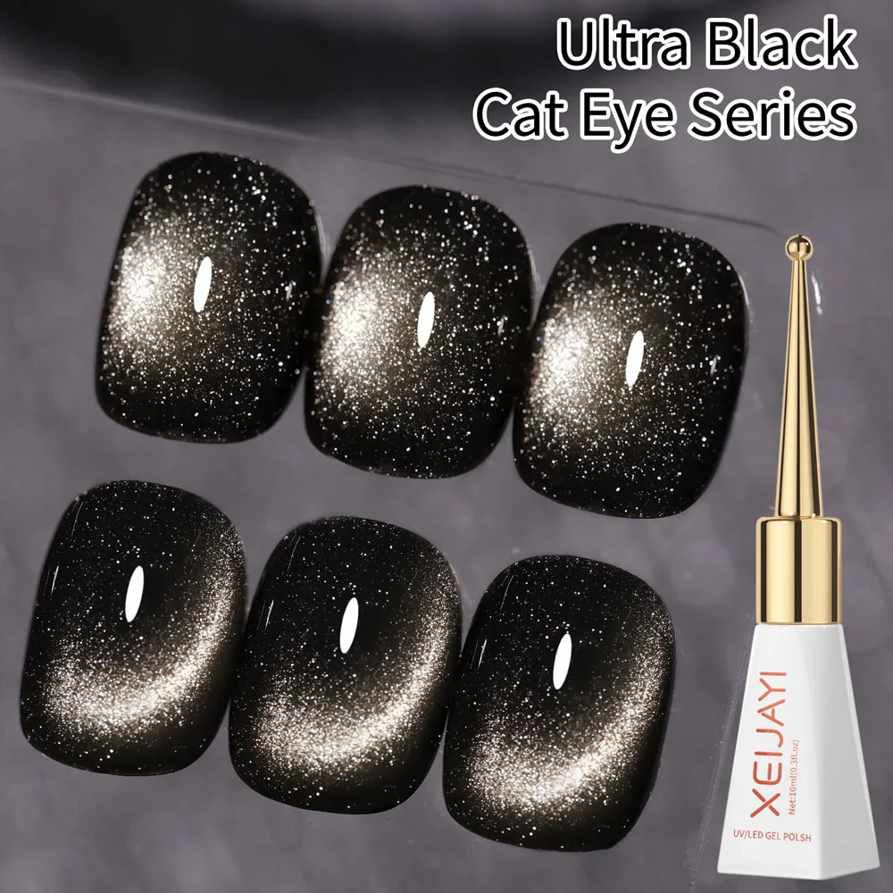 เจลทาเล็บแม่เหล็ก XEIJAYI 10 มล. 0.3 ออนซ์ สีดำ แคทอาย กลิตเตอร์วิ้งๆ เจลทาเล็บกึ่งถาวร