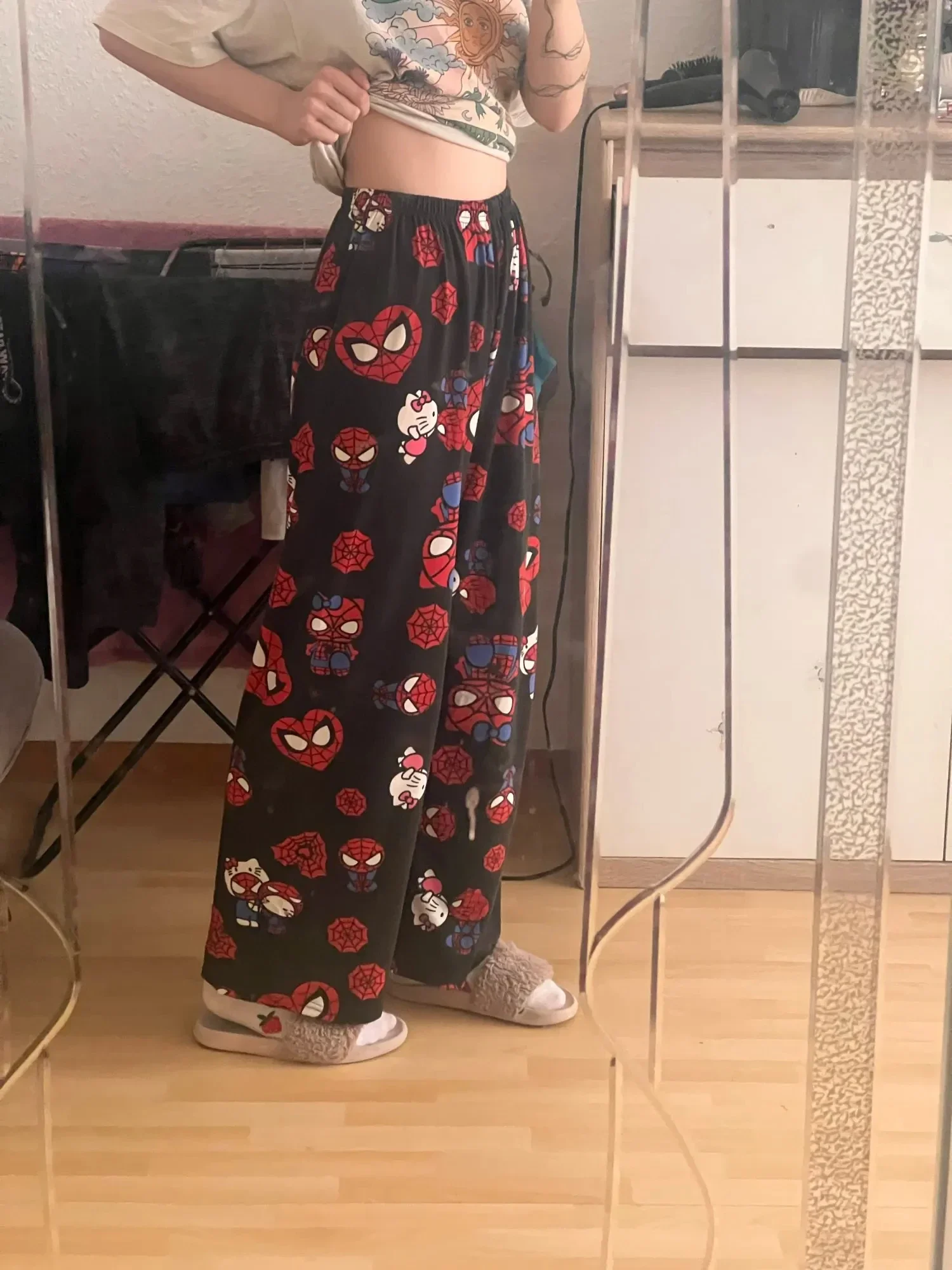 Anime Spiderman Pajama Pants Hello Kitty Trousers Summer Loose Pants Leisure Home Clothing Women\'s Couple Thin Pajama Trousers