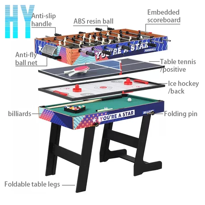 

4-in-1 Multi Game Table Foldable Foosball Table Tennis Air Hockey Billiards Ldeal for Home Game Room Party Kids' Playroom