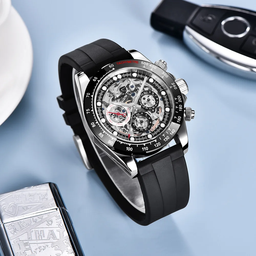 Novo pagani 1653 design moda arco-íris moldura masculino relógio de pulso mecânico luxo vidro safira oco para fora relógio automático para homem