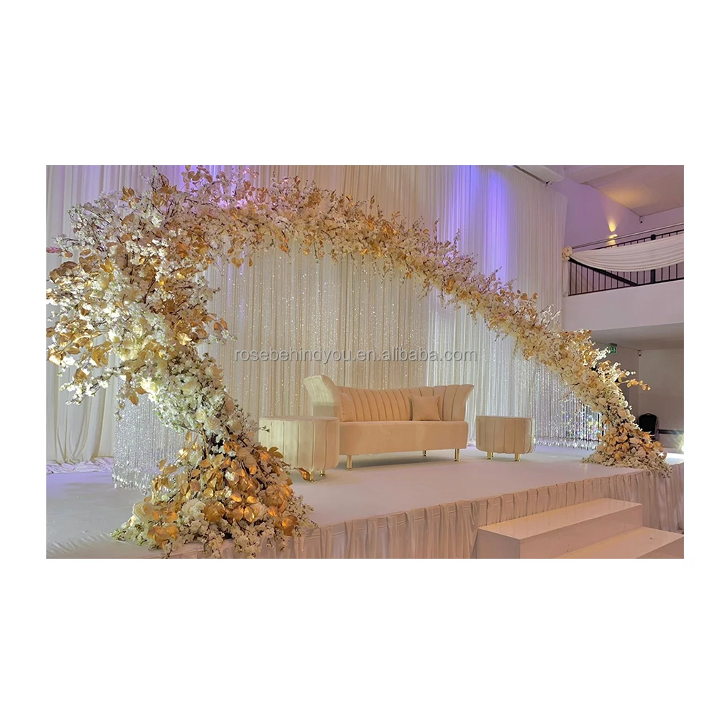 

Large Size Wedding Stage Backdrop Stand Custom Metal Gold Flower Arches Arch Backdrop Decoration