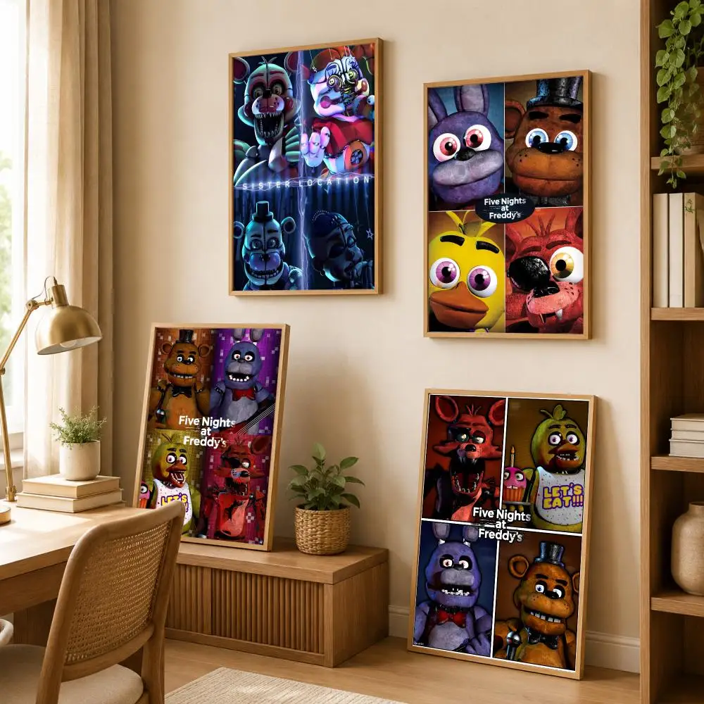 N-Nights At Freddys Cartoon Poster Stickers HD Painting Self-Adhesive Art for Bedroom Living Room Home Decor Wall Decals Gift