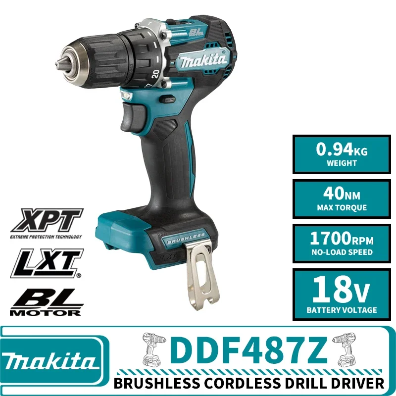 Makita DDF487Z DHP487Z LXT Brushless Cordless 13MM Drill Driver 18V Lithium Power Tools 1700RPM 40NM