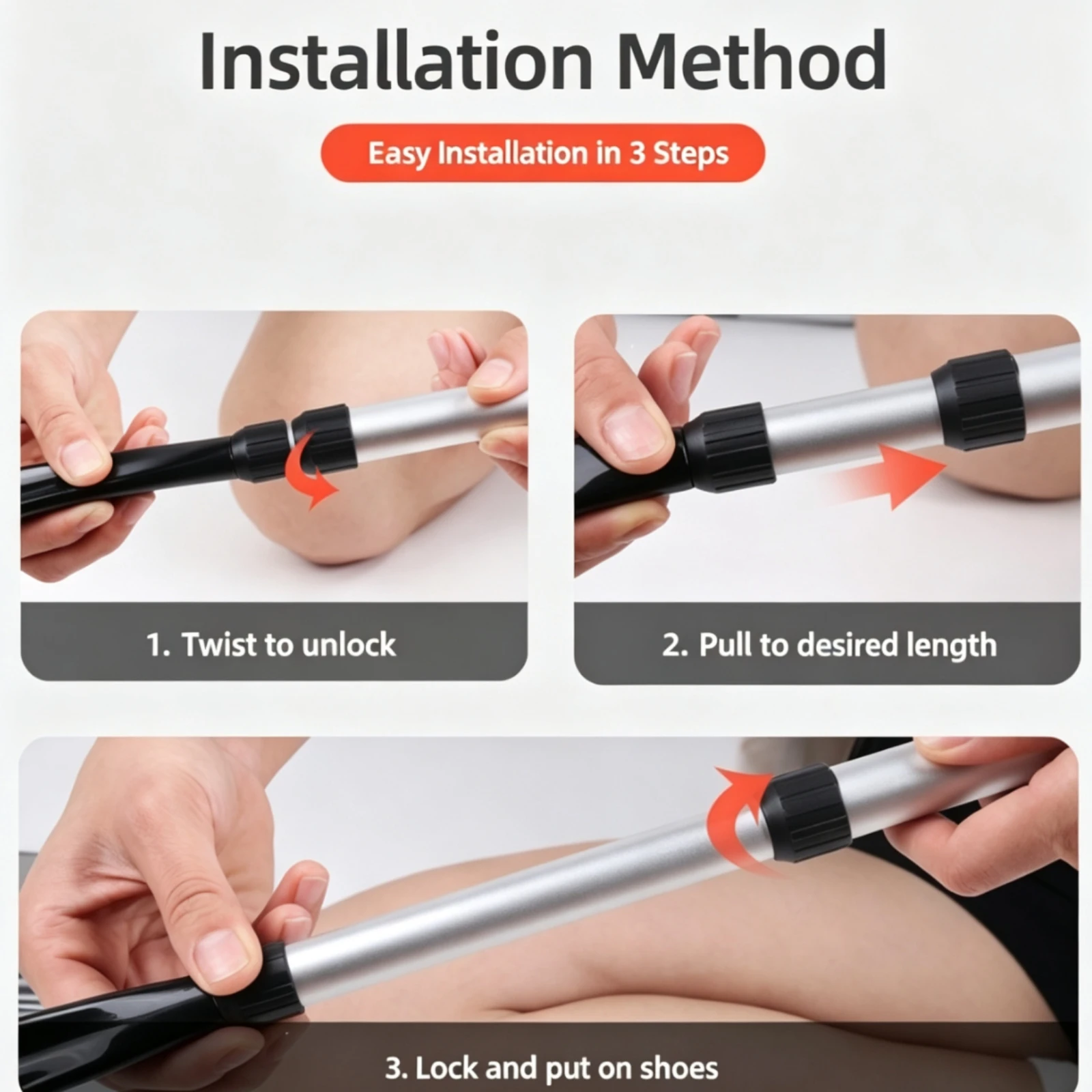 Telescoping Shoehorn with Wrist Strap Retractable Shoehorn with Foam Grip Handle Shoe Aid Adjustable Compact for Daily Dressing