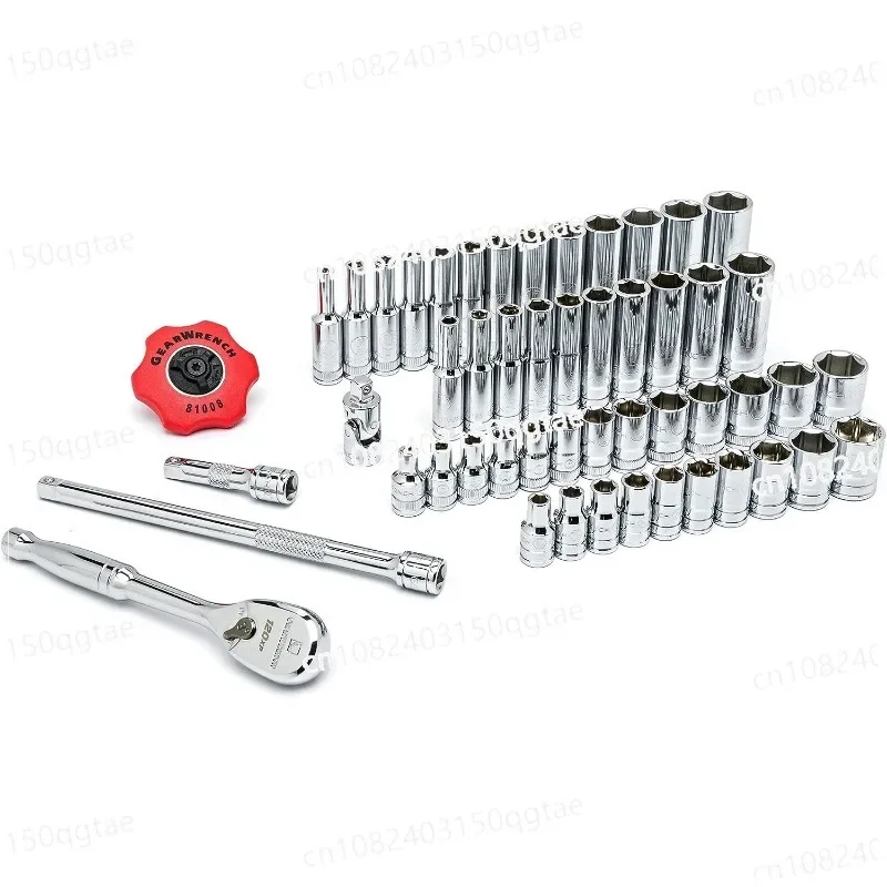 51 Pieces of 1/4 Inch Drive, 6 Pieces of 120XP Mechanical Tool Set, Standard and Deep, SAE/Metric-80300P