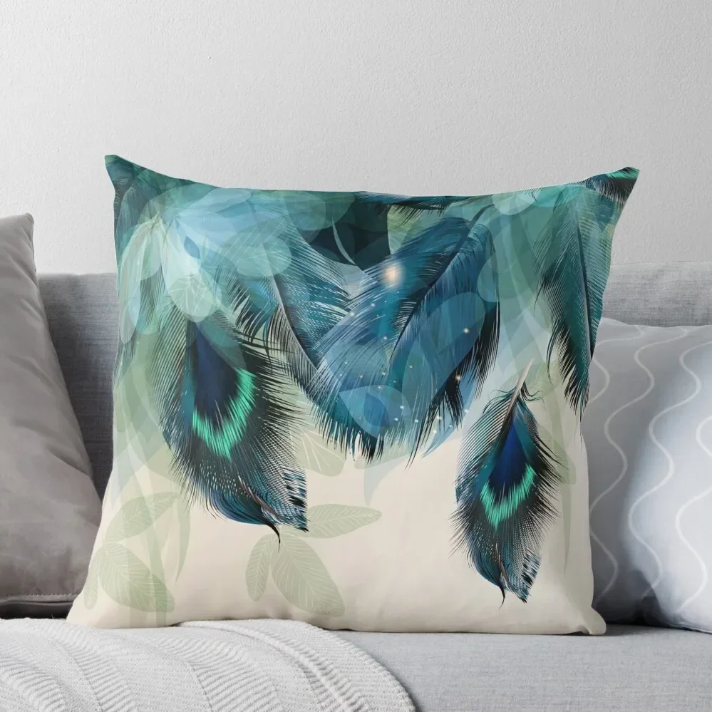 

Peacock Feathers Turquoise Throw Pillow Pillows Aesthetic Cusions Cover bed pillows Sofa Cover Pillow