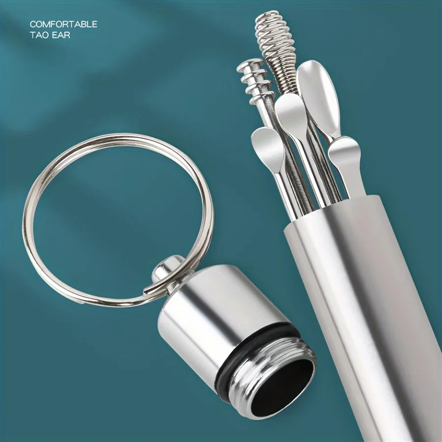 1 Set Cylindrical Ear Picks, Ear Cleaning & Wax Removal Tools, Stainless Steel Ear Scoops, Portable, Durable & Easy to Store