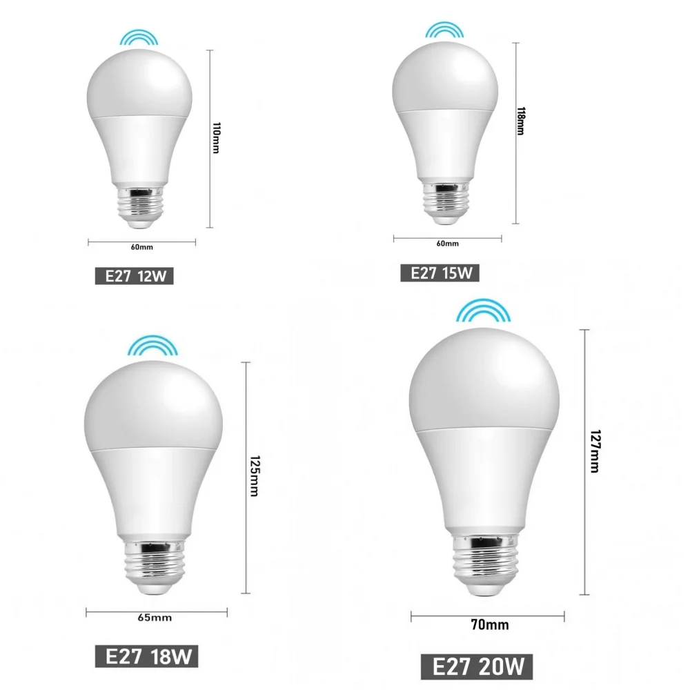 Inteligentny czujnik 12W 15W 18W 20W lampa LED z czujnikiem ruchu E27 uniwersalny żarówka Globe bezpieczeństwa inteligentny do domowego radaru żarówka