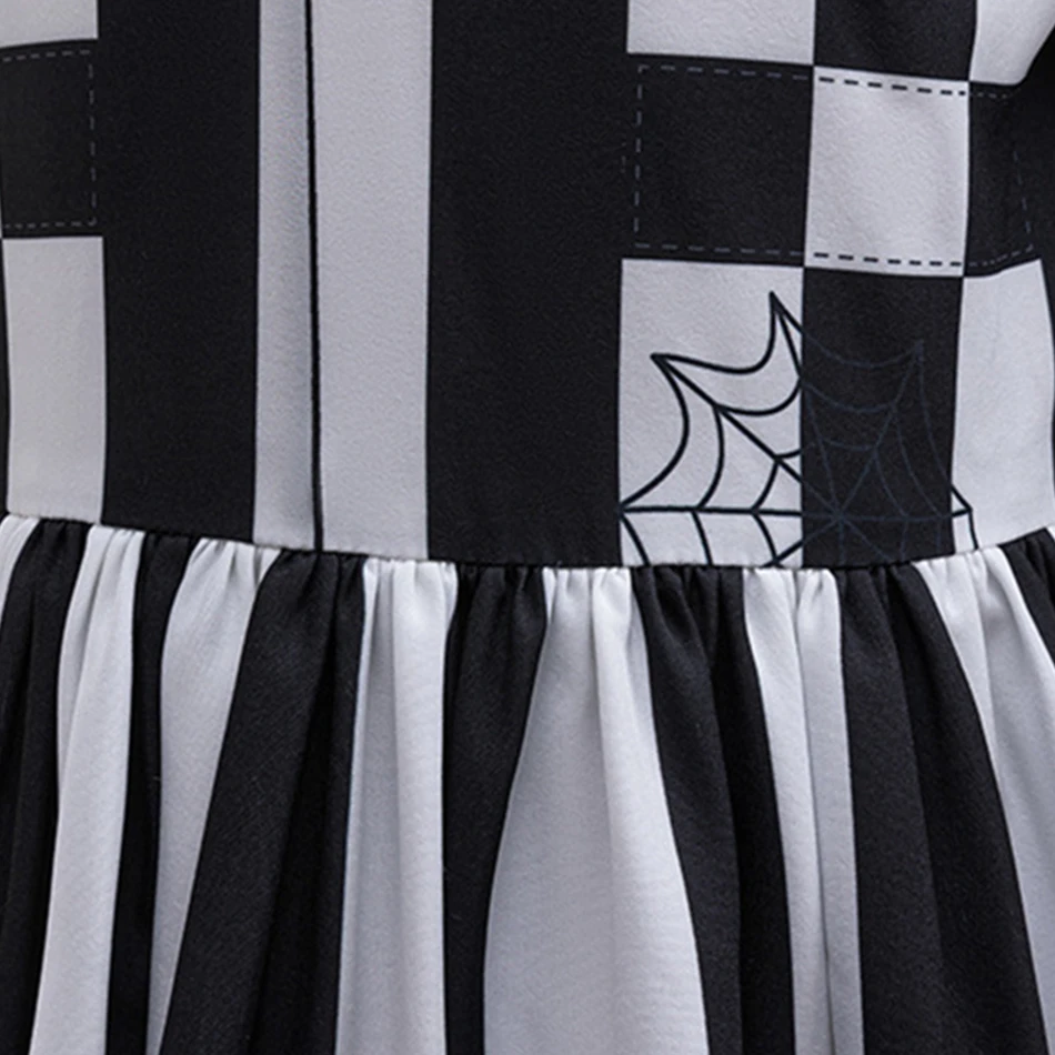 Halloween Beetle Juice Cosplay Black White Stripes Girls Princess Dress Kids Carnival Disguise Party Clothes Children Costume
