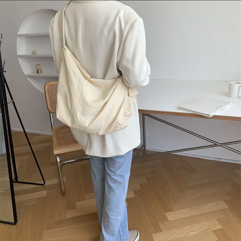 Women's Korean Style Canvas Crossbody Bag Solid Color Handbag Girl Lightweight Casual Commuter Daily Work Shoulder Bag