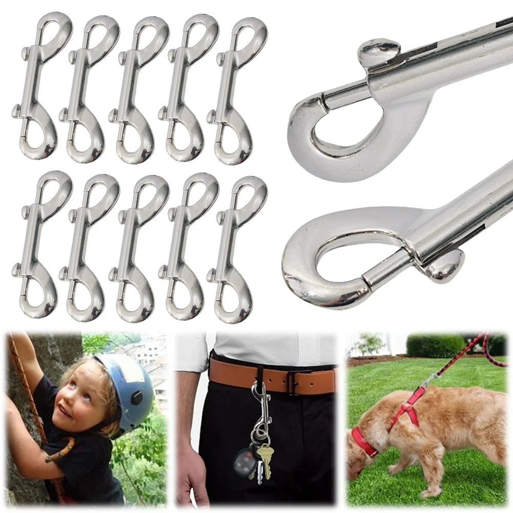 10pcs Eye Bolt Snap Hook 316 Stainless Steel Trigger Snaps Metal Clips B-Shape Spring Hook for Linking Dog Leash Feed Buckets