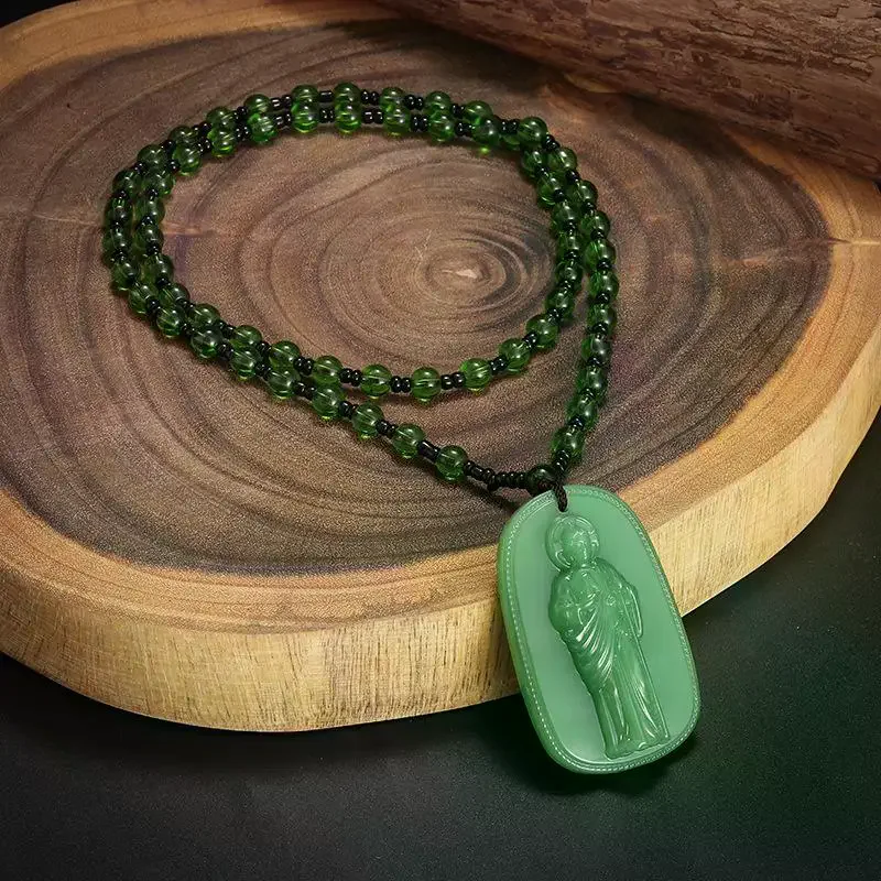 Exquisite Buddhist Imitation Jade Pendant Necklace For Men Women Religious Personality Amulet Buddha Necklace Accessories Gift