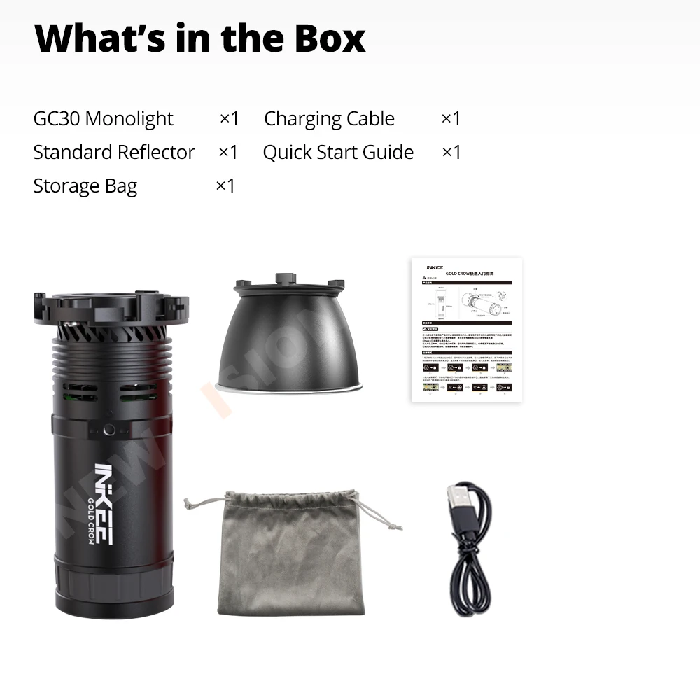 INKEE GC30 Gold Crow 30W LED Video Light Photographic Strobe