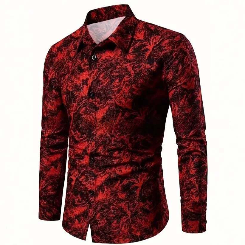 

Мужская рубашка с цветочным принтом, длинный рукав, на пуговицах, из дышащей полиэстеровой ткани, не требующая глажки, повседневная молодежная одежда для весны и осени