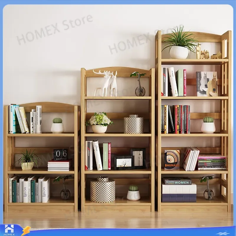 Solid Wood Floor to Ceiling Bookshelf Modern Simple Study Bookcase Layered Storage Shelf for Student Home Office Balcony