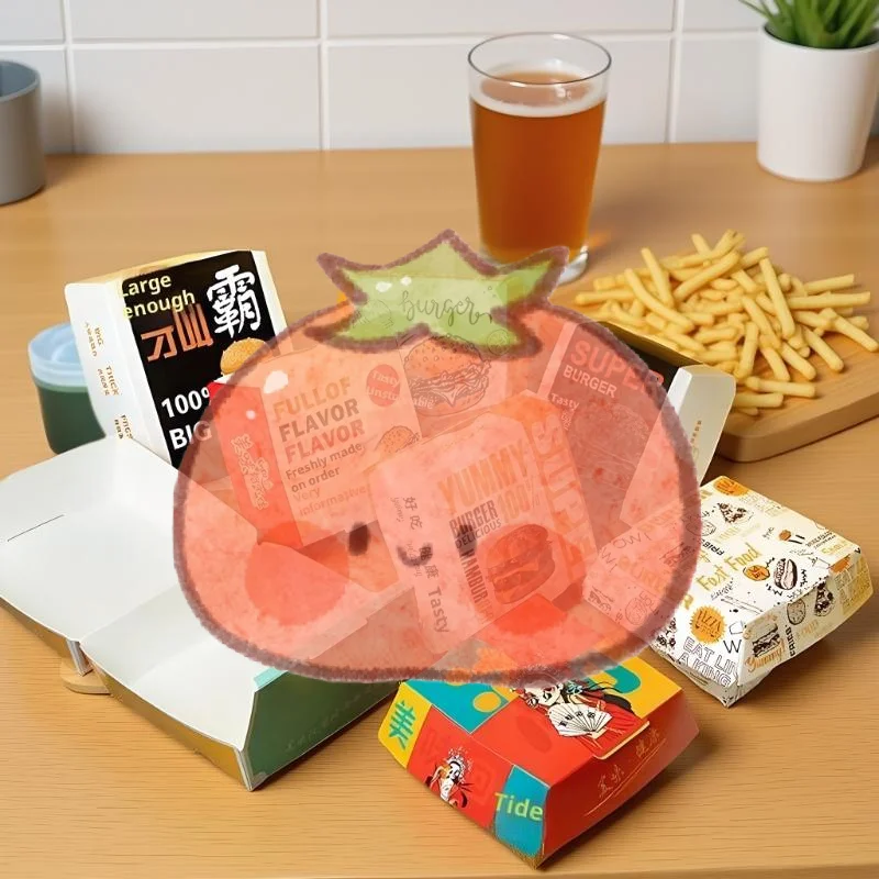 احصل على 50/100 قطعة من صناديق البرجر القوية والمقاومة للدهون، يمكن التخلص منها ومصنوعة من مواد غذائية
