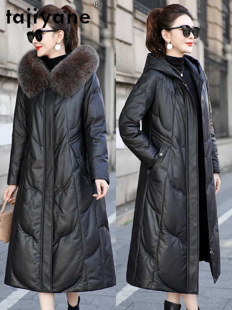 TAJIYANE Vera pelle di pecora Piumino d'oca Donna di lusso Collo in pelliccia di volpe Piumino Giacche in vera pelle 2025 Abbigliamento donna 