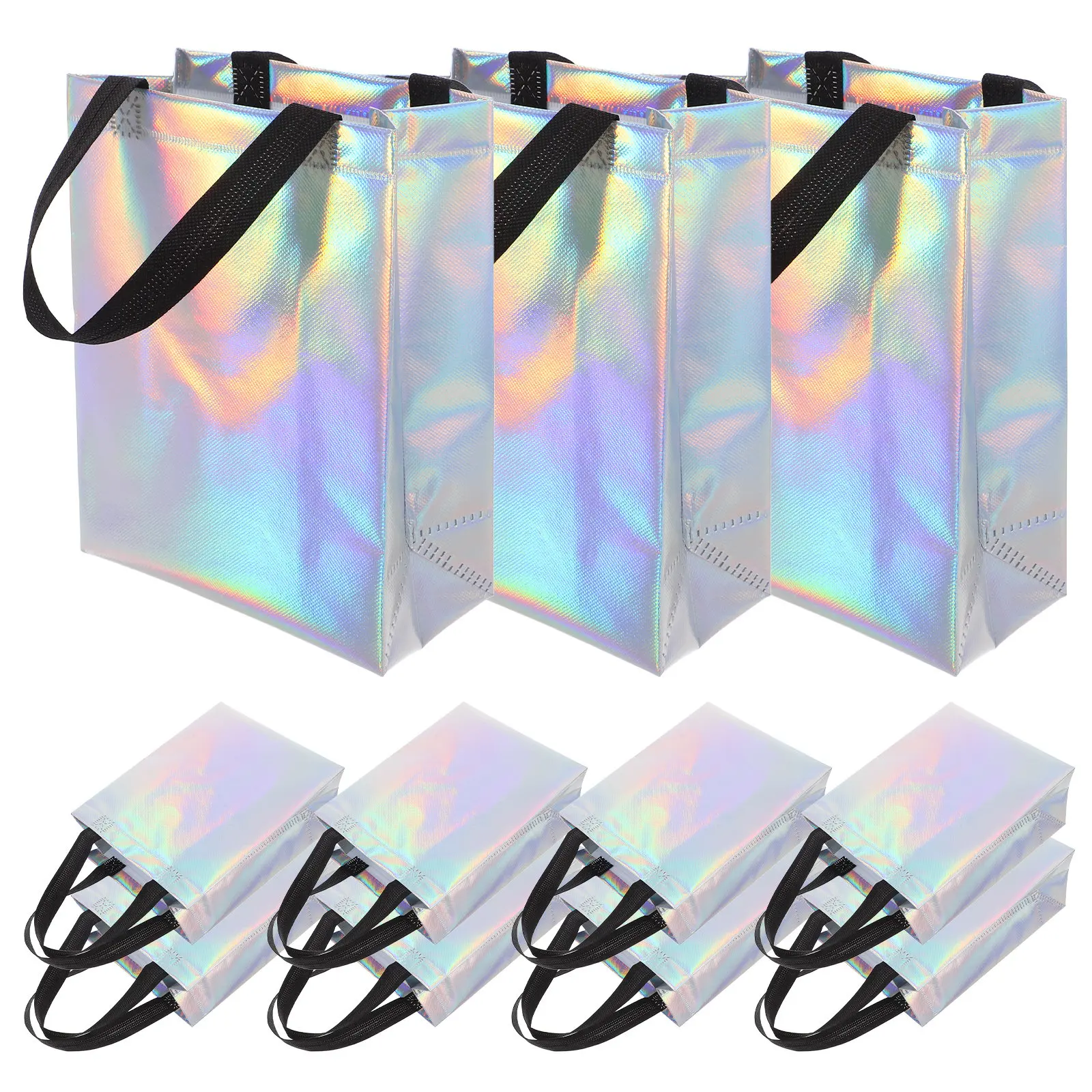 

20Pcs Iridescent Holographic Non-Woven Reusable Tote Bags for Party Favors Birthday Wedding Grocery Shopping Goodie Bags Present