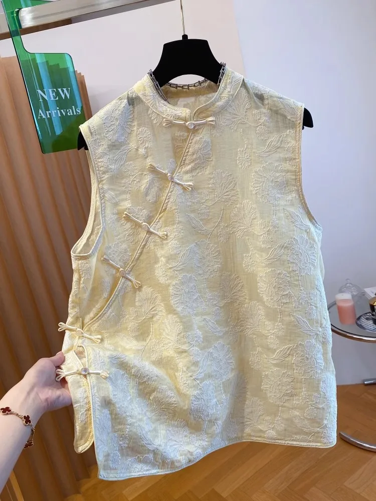 

New Chinese Style National Trend Improved Sleeveless Shirt Summer New High Quality Vintage Embroidery Vest Top
